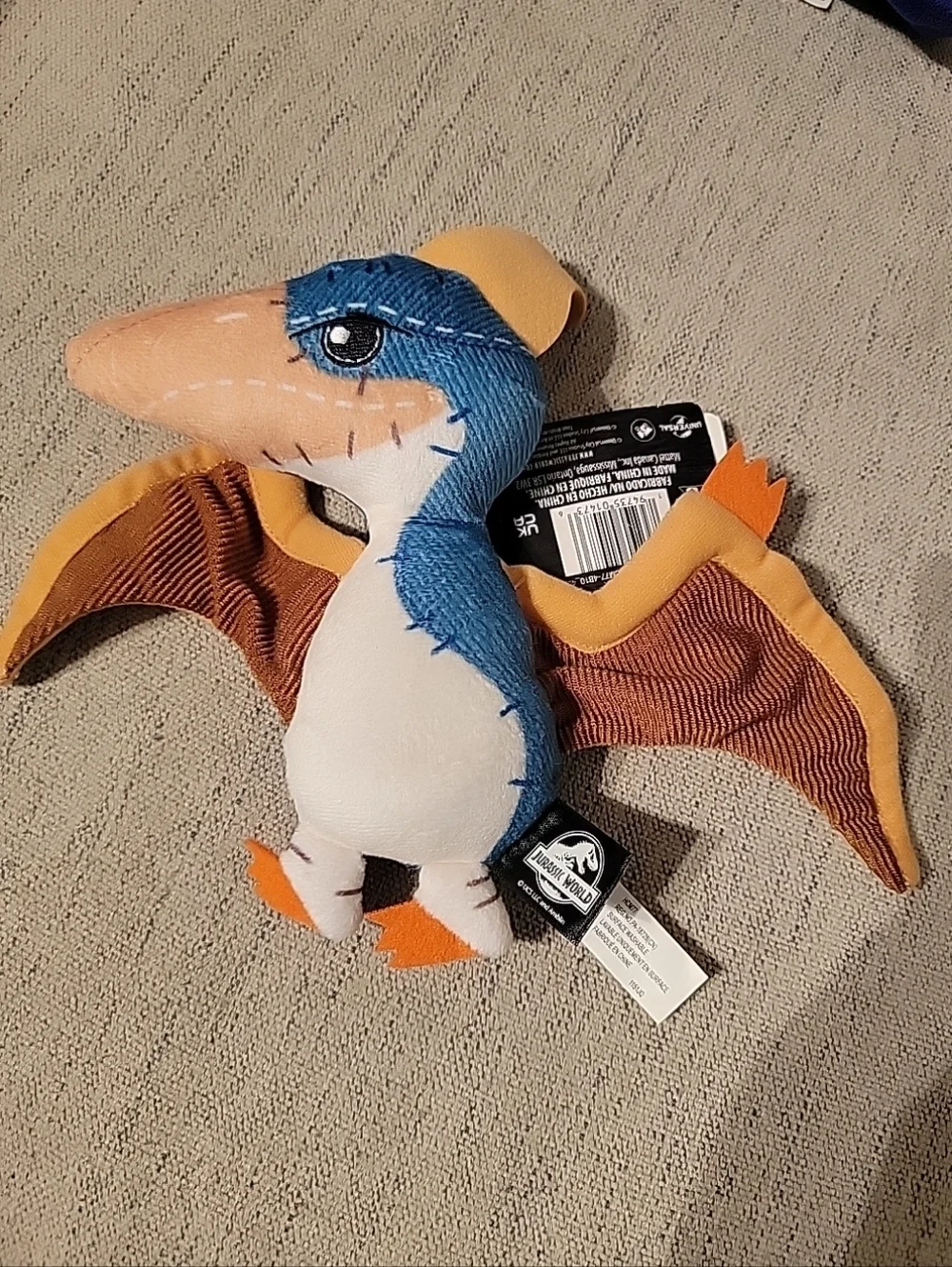 Blue and Orange Plush Pterodactyl Bird Toy - Pet Play Plush